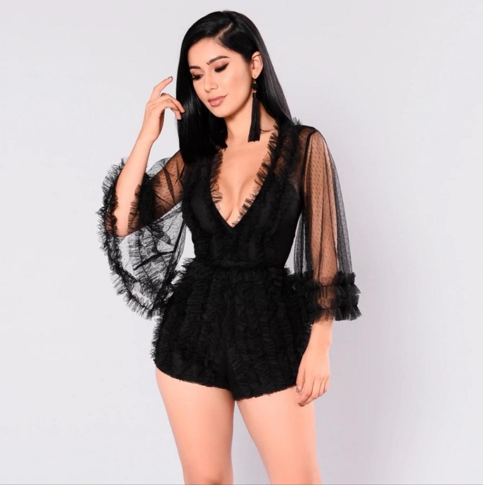 Intrigue Couture Sheer Black Mesh Romper Playsuit Ruffle Whimsigoth Witch S